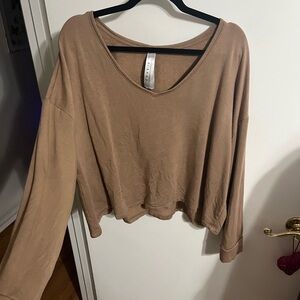 🧡 2XL Casual Cropped Mocha Long Sleeve Top